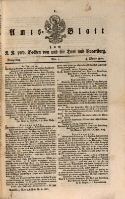 Kaiserlich-Königlich privilegirter Bothe von und für Tirol und Vorarlberg Donnerstag 4. Januar 1821