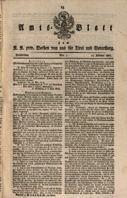 Kaiserlich-Königlich privilegirter Bothe von und für Tirol und Vorarlberg Donnerstag 15. Februar 1821