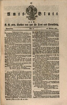 Kaiserlich-Königlich privilegirter Bothe von und für Tirol und Vorarlberg Donnerstag 22. Februar 1821