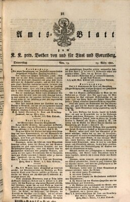 Kaiserlich-Königlich privilegirter Bothe von und für Tirol und Vorarlberg Donnerstag 29. März 1821