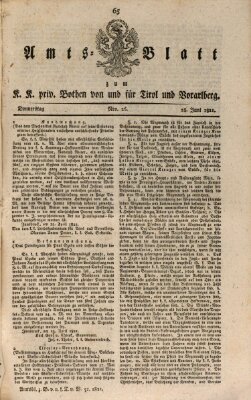 Kaiserlich-Königlich privilegirter Bothe von und für Tirol und Vorarlberg Donnerstag 28. Juni 1821