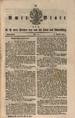 Kaiserlich-Königlich privilegirter Bothe von und für Tirol und Vorarlberg Donnerstag 23. August 1821