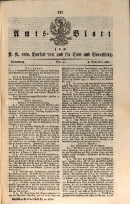 Kaiserlich-Königlich privilegirter Bothe von und für Tirol und Vorarlberg Donnerstag 8. November 1821