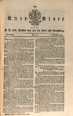 Kaiserlich-Königlich privilegirter Bothe von und für Tirol und Vorarlberg Donnerstag 15. November 1821