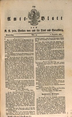 Kaiserlich-Königlich privilegirter Bothe von und für Tirol und Vorarlberg Donnerstag 6. Dezember 1821