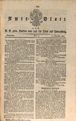 Kaiserlich-Königlich privilegirter Bothe von und für Tirol und Vorarlberg Donnerstag 27. Dezember 1821