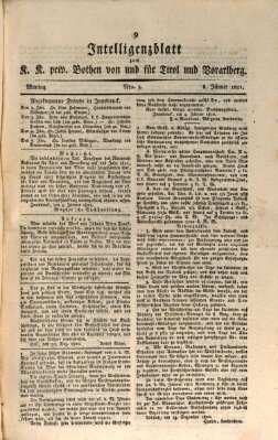 Kaiserlich-Königlich privilegirter Bothe von und für Tirol und Vorarlberg Montag 8. Januar 1821