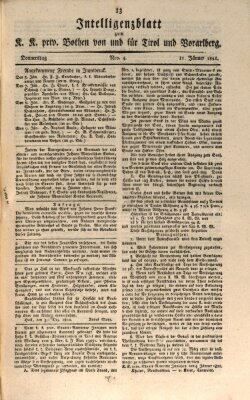 Kaiserlich-Königlich privilegirter Bothe von und für Tirol und Vorarlberg Donnerstag 11. Januar 1821