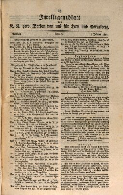 Kaiserlich-Königlich privilegirter Bothe von und für Tirol und Vorarlberg Montag 15. Januar 1821