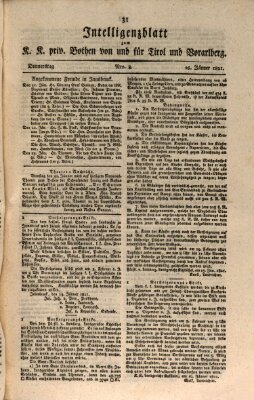 Kaiserlich-Königlich privilegirter Bothe von und für Tirol und Vorarlberg Donnerstag 25. Januar 1821