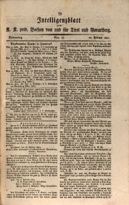 Kaiserlich-Königlich privilegirter Bothe von und für Tirol und Vorarlberg Donnerstag 22. Februar 1821