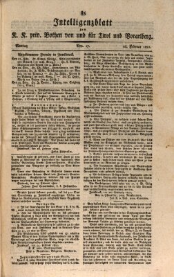 Kaiserlich-Königlich privilegirter Bothe von und für Tirol und Vorarlberg Montag 26. Februar 1821