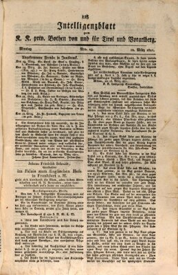 Kaiserlich-Königlich privilegirter Bothe von und für Tirol und Vorarlberg Montag 19. März 1821