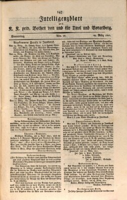 Kaiserlich-Königlich privilegirter Bothe von und für Tirol und Vorarlberg Donnerstag 29. März 1821