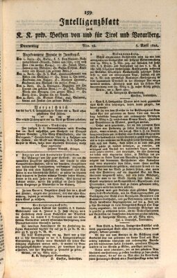 Kaiserlich-Königlich privilegirter Bothe von und für Tirol und Vorarlberg Donnerstag 5. April 1821