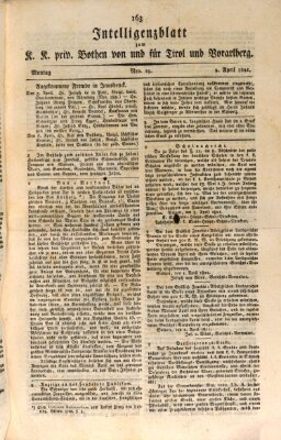 Kaiserlich-Königlich privilegirter Bothe von und für Tirol und Vorarlberg Montag 9. April 1821