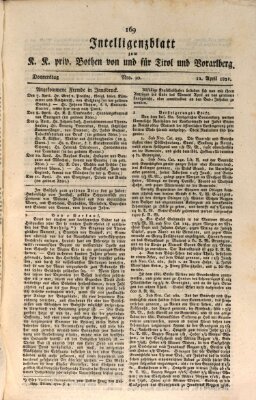 Kaiserlich-Königlich privilegirter Bothe von und für Tirol und Vorarlberg Donnerstag 12. April 1821