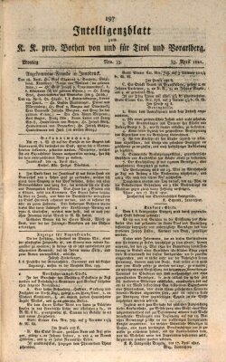 Kaiserlich-Königlich privilegirter Bothe von und für Tirol und Vorarlberg Montag 23. April 1821