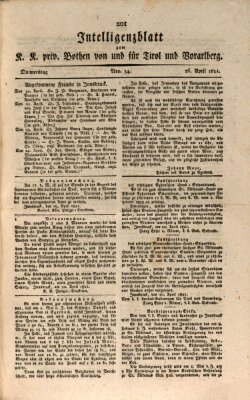 Kaiserlich-Königlich privilegirter Bothe von und für Tirol und Vorarlberg Donnerstag 26. April 1821