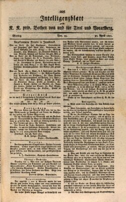 Kaiserlich-Königlich privilegirter Bothe von und für Tirol und Vorarlberg Montag 30. April 1821