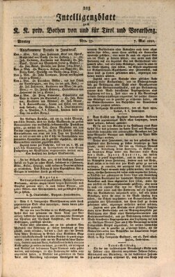 Kaiserlich-Königlich privilegirter Bothe von und für Tirol und Vorarlberg Montag 7. Mai 1821