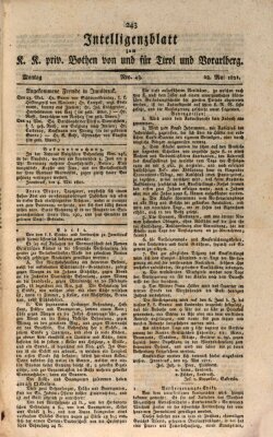 Kaiserlich-Königlich privilegirter Bothe von und für Tirol und Vorarlberg Montag 28. Mai 1821