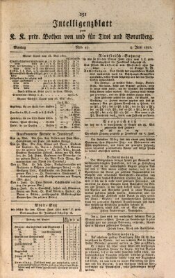 Kaiserlich-Königlich privilegirter Bothe von und für Tirol und Vorarlberg Montag 4. Juni 1821