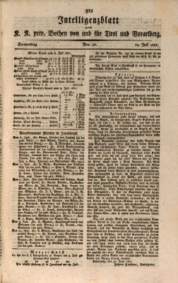 Kaiserlich-Königlich privilegirter Bothe von und für Tirol und Vorarlberg Donnerstag 12. Juli 1821