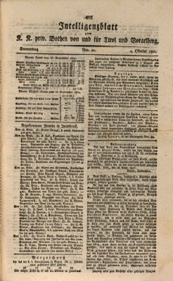 Kaiserlich-Königlich privilegirter Bothe von und für Tirol und Vorarlberg Donnerstag 4. Oktober 1821