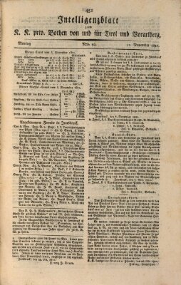 Kaiserlich-Königlich privilegirter Bothe von und für Tirol und Vorarlberg Montag 12. November 1821