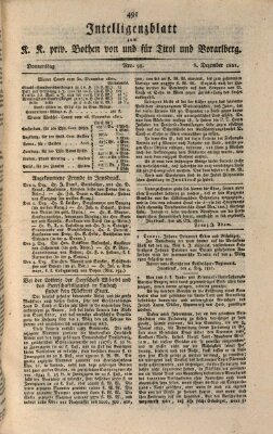 Kaiserlich-Königlich privilegirter Bothe von und für Tirol und Vorarlberg Donnerstag 6. Dezember 1821