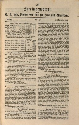 Kaiserlich-Königlich privilegirter Bothe von und für Tirol und Vorarlberg Montag 10. Dezember 1821