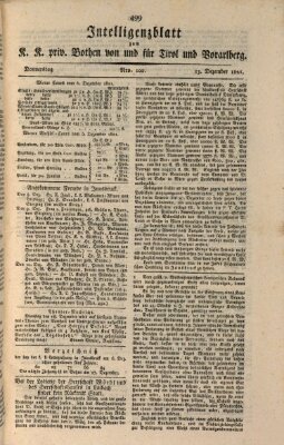 Kaiserlich-Königlich privilegirter Bothe von und für Tirol und Vorarlberg Donnerstag 13. Dezember 1821