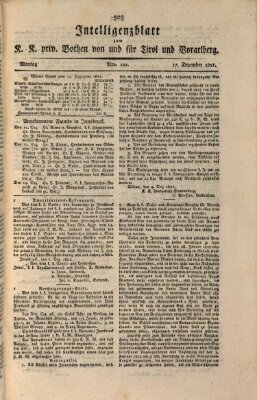 Kaiserlich-Königlich privilegirter Bothe von und für Tirol und Vorarlberg Montag 17. Dezember 1821