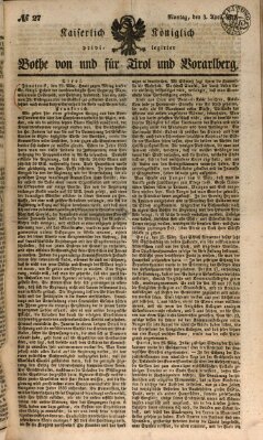 Kaiserlich-Königlich privilegirter Bothe von und für Tirol und Vorarlberg Montag 3. April 1837