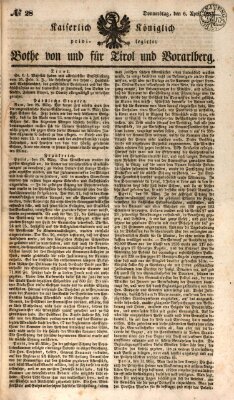 Kaiserlich-Königlich privilegirter Bothe von und für Tirol und Vorarlberg Donnerstag 6. April 1837