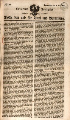 Kaiserlich-Königlich privilegirter Bothe von und für Tirol und Vorarlberg Donnerstag 4. Mai 1837