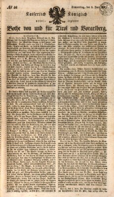 Kaiserlich-Königlich privilegirter Bothe von und für Tirol und Vorarlberg Donnerstag 8. Juni 1837