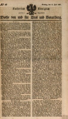 Kaiserlich-Königlich privilegirter Bothe von und für Tirol und Vorarlberg Montag 12. Juni 1837