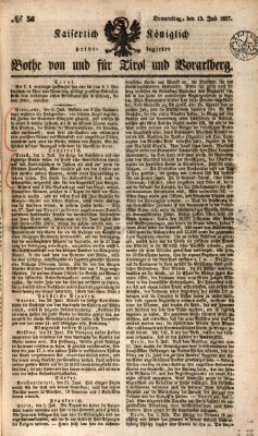 Kaiserlich-Königlich privilegirter Bothe von und für Tirol und Vorarlberg Donnerstag 13. Juli 1837