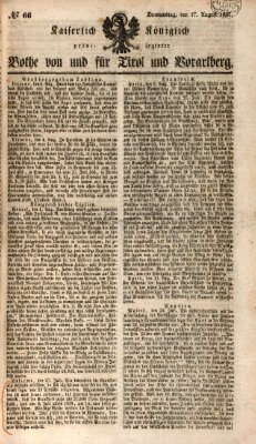 Kaiserlich-Königlich privilegirter Bothe von und für Tirol und Vorarlberg Donnerstag 17. August 1837