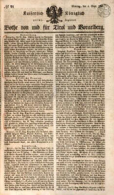 Kaiserlich-Königlich privilegirter Bothe von und für Tirol und Vorarlberg Montag 4. September 1837