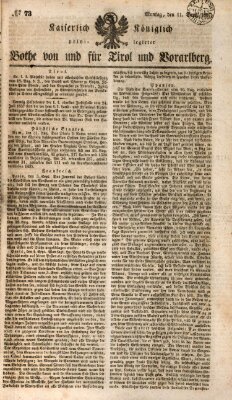 Kaiserlich-Königlich privilegirter Bothe von und für Tirol und Vorarlberg Montag 11. September 1837