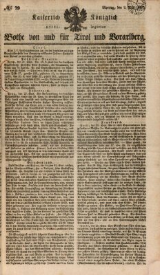 Kaiserlich-Königlich privilegirter Bothe von und für Tirol und Vorarlberg Montag 2. Oktober 1837