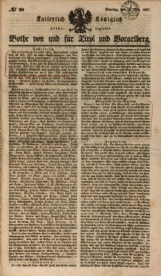 Kaiserlich-Königlich privilegirter Bothe von und für Tirol und Vorarlberg Montag 11. Dezember 1837