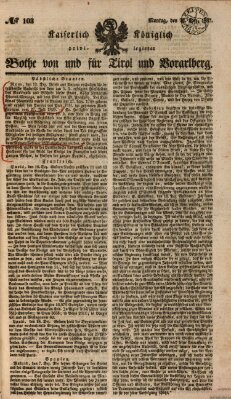 Kaiserlich-Königlich privilegirter Bothe von und für Tirol und Vorarlberg Montag 25. Dezember 1837