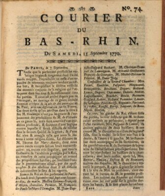 Courier du Bas-Rhin Samstag 15. September 1770