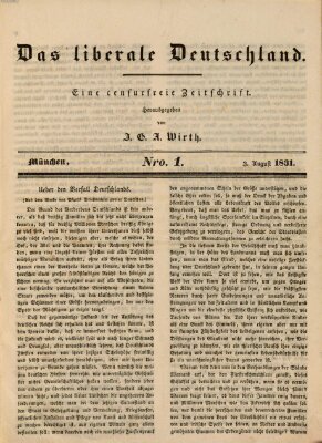 Das Liberale Deutschland (Deutsche Tribüne) Mittwoch 3. August 1831