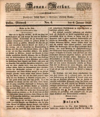 Donau-Merkur Mittwoch 6. Januar 1836