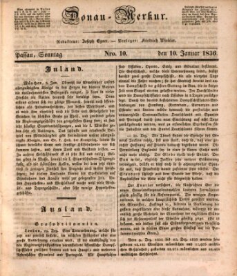 Donau-Merkur Sonntag 10. Januar 1836